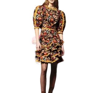 Celia B. Ceddar Corduroy Floral Ruffle Tiered Scallop